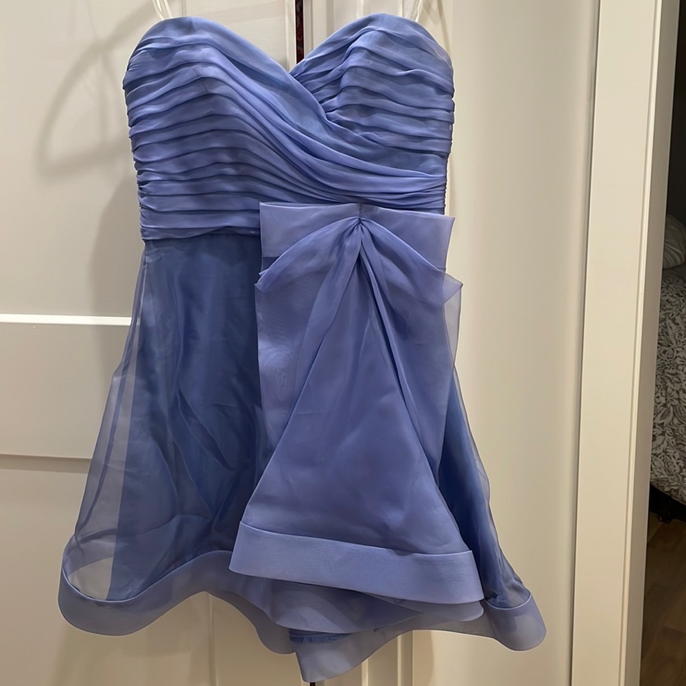 ABS strapless blue cocktail dress